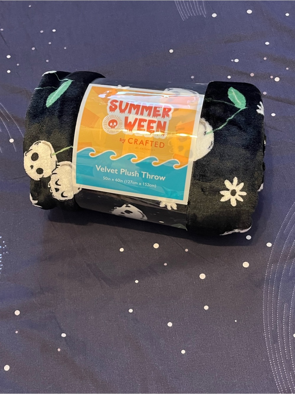NWT Summerween by Crafted Velvet Plush Throw Floral & Skull Cherry Accents